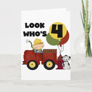 Fireman 4th Birthday Tshirts and Gifts Card