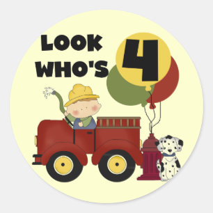 Fireman 4th Birthday Tshirts and Gifts Classic Round Sticker