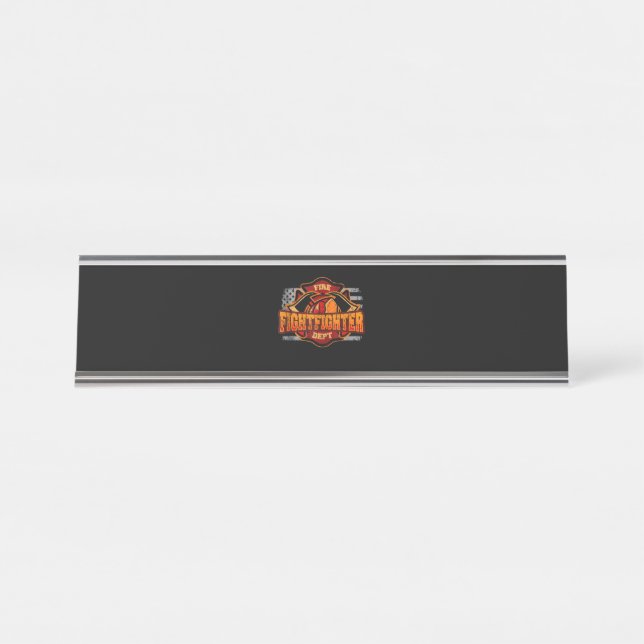 Fireman American Flag Red Line US Firefighter Gift Desk Name Plate (Front)