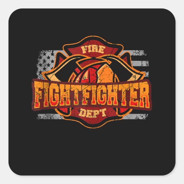 Fireman American Flag Red Line US Firefighter Gift Square Sticker (Front)