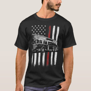 Fireman American Flag Thin Red Line Fire Truck Fir T-Shirt
