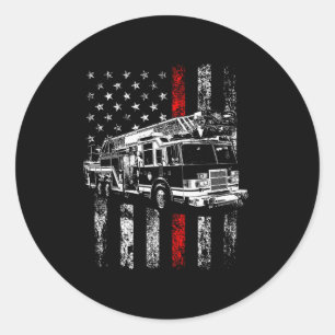 Fireman American Flag Thin Red Line Firefighter  Classic Round Sticker