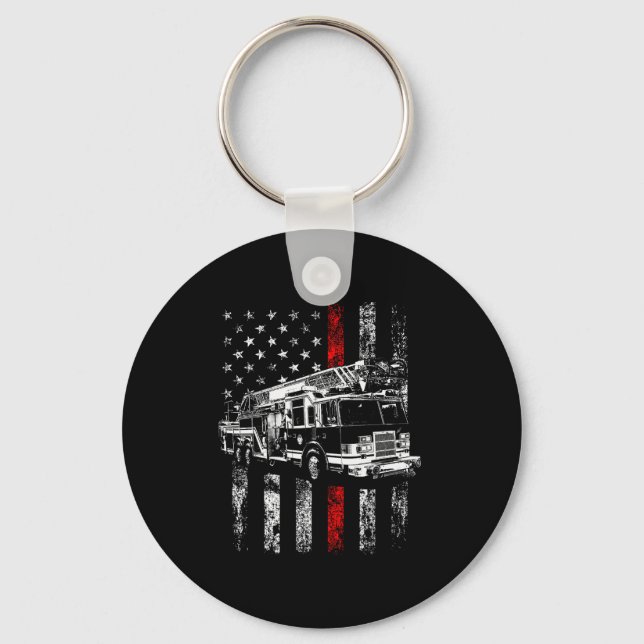 Fireman American Flag Thin Red Line Firefighter  Key Ring (Front)