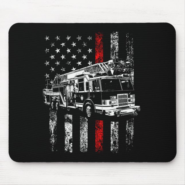 Fireman American Flag Thin Red Line Firefighter  Mouse Mat (Front)