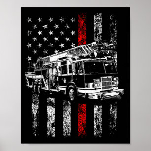 Fireman American Flag Thin Red Line Firefighter  Poster