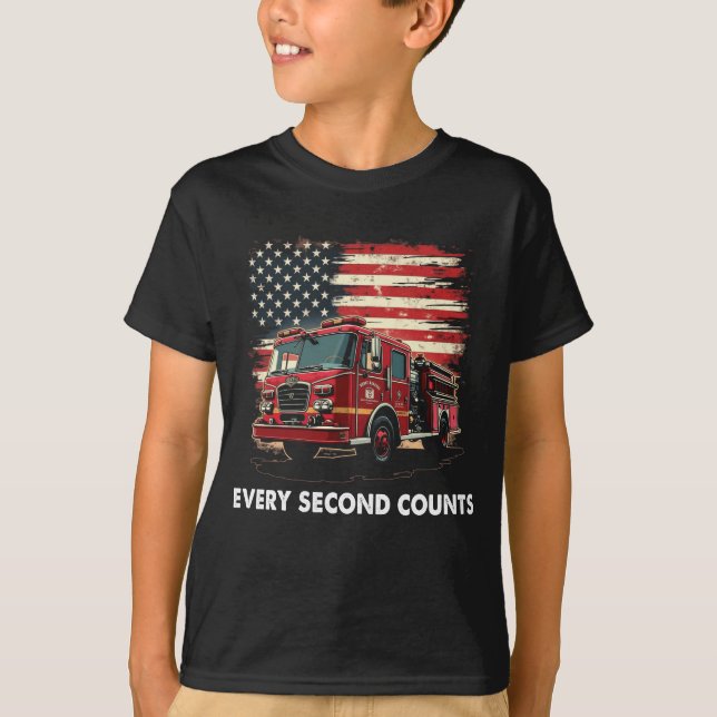 Fireman American Flag Thin Red Line Firefighter T-Shirt (Front)