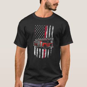 Fireman American Flag Thin Red Line Firefighter T-Shirt
