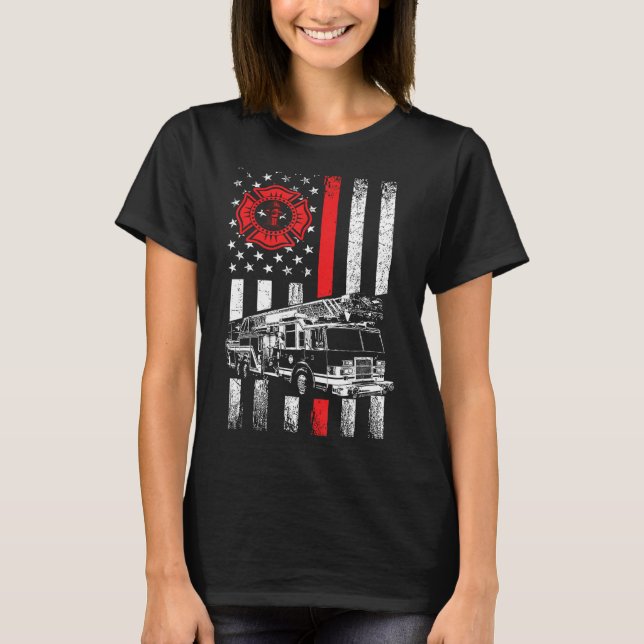 Fireman American Flag Thin Red Line Graphics Firef T-Shirt (Front)