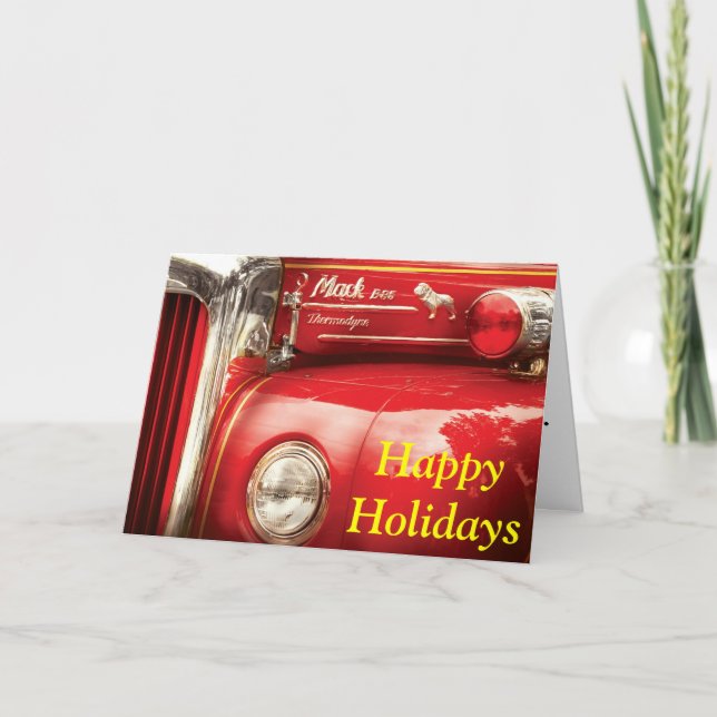 Fireman - An old fire truck Holiday Card (Front)