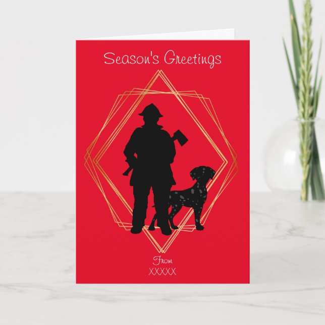 Fireman and Dalmatian Silhouette Christmas Card (Front)