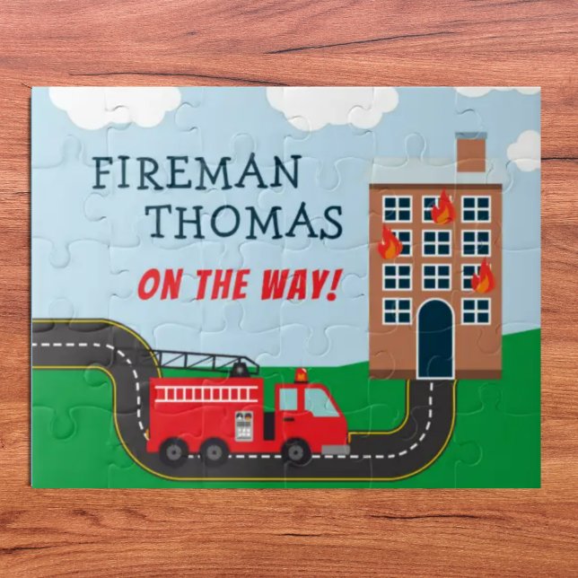 Fireman and Fire Truck with First Name Little Boy Jigsaw Puzzle (Creator Uploaded)