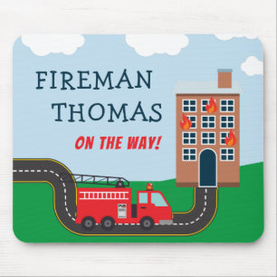 Fireman and Fire Truck with First Name Little Boy Mouse Mat