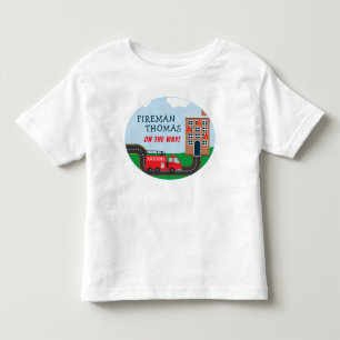 Fireman and Fire Truck with First Name Little Boy Toddler T-Shirt