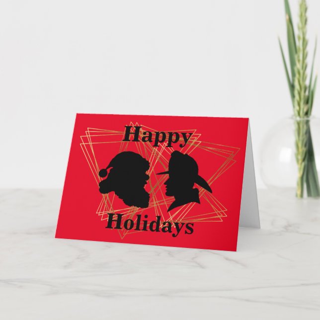 Fireman and Santa Silhouette Christmas Card  (Front)