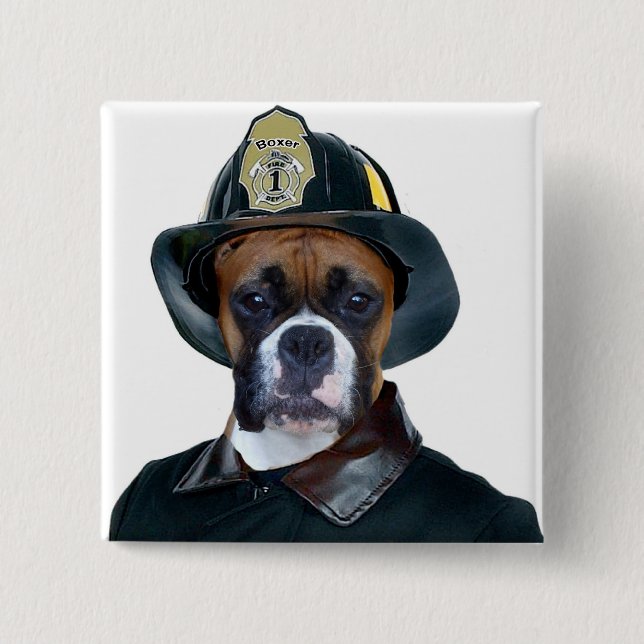 Fireman boxer dog button (Front)