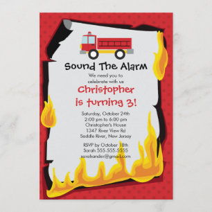 Fireman Boy Firetruck Birthday Party Invitation
