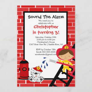 Fireman Boy Firetruck Birthday Party Invitation