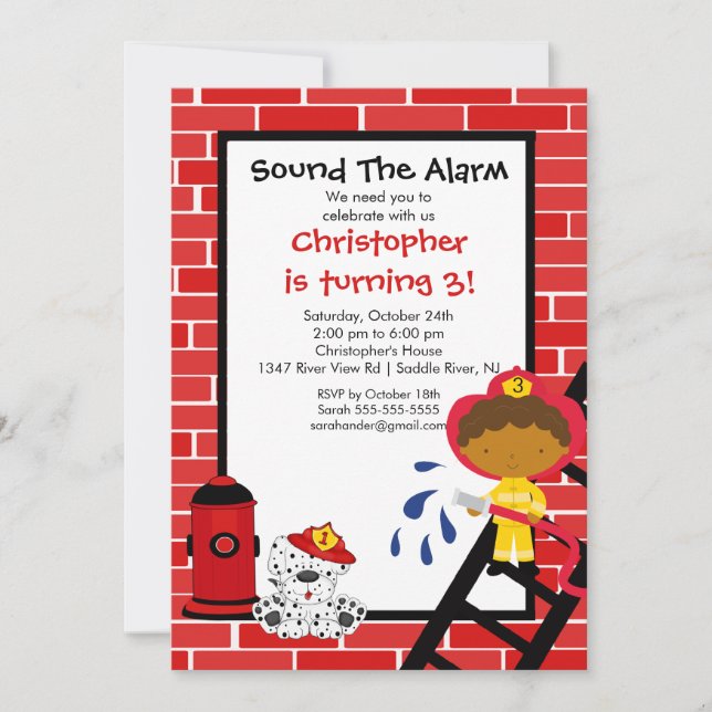 Fireman Boy Firetruck Birthday Party Invitation (Front)