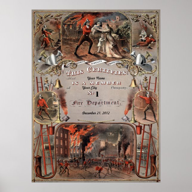 FIREMAN Certificate CUSTOMIZE PERSONALIZE Poster (Front)