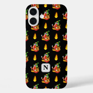 Fireman Chilli Black Flame Design Custom Initial iPhone 16 Plus Case