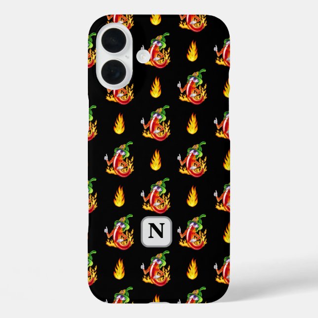 Fireman Chilli Black Flame Design Custom Initial Case-Mate iPhone Case (Back)