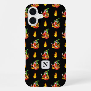 Fireman Chilli Black Flame Design Custom Initial iPhone 16 Plus Case