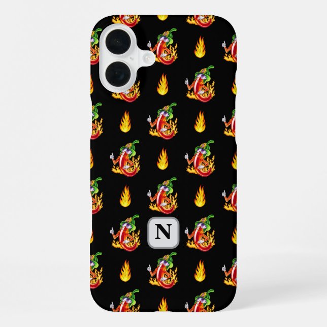 Fireman Chilli Black Flame Design Custom Initial iPhone Case (Back)