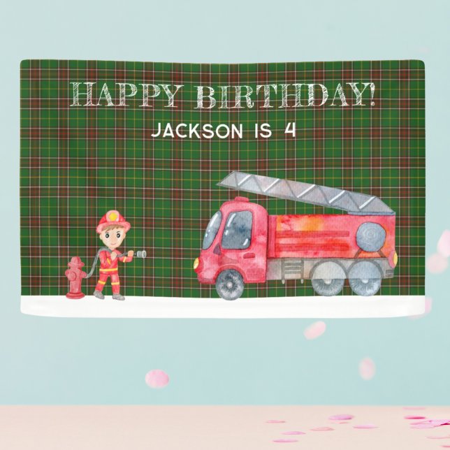 Fireman Christmas Firetruck Boys birthday Party Banner (Fireman Christmas Firetruck Boys birthday Party Banner Modern Firefighter birthday )