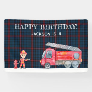 Fireman Christmas Firetruck Boys birthday Party Banner