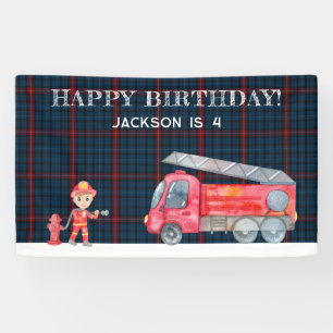 Fireman Christmas Vintage Boys birthday Party Banner