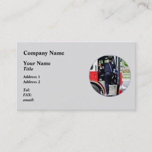 Fireman Climbing into Fire Truck Business Card