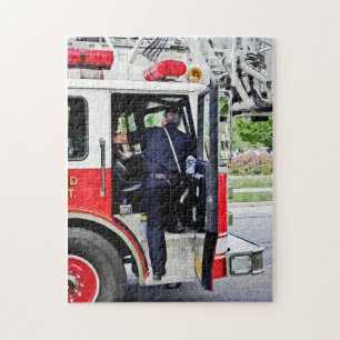 Fireman Climbing into Fire Truck Jigsaw Puzzle