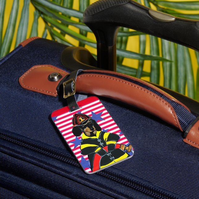 FIREMAN DACHSHUND      LUGGAGE TAG (Front Insitu 1)