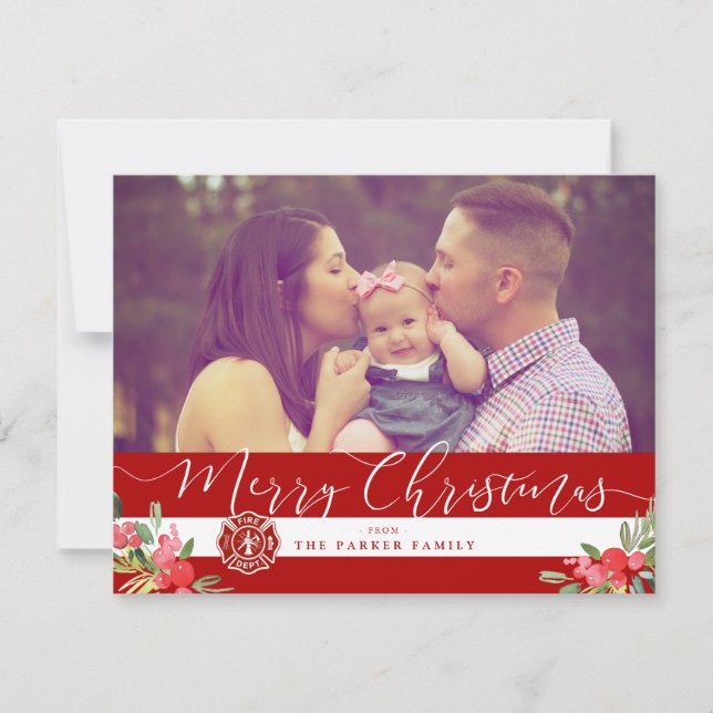 Fireman Family Holidays | Christmas Custom Photo Holiday Card (Front)