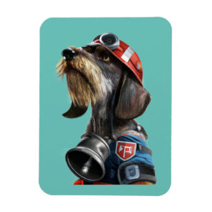 Fireman Fire Chief Wire-hair Dachshund Magnet