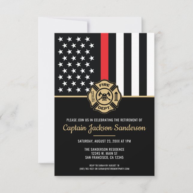 Fireman Fire Department Firefighter Retirement Invitation (Front)