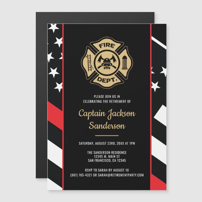 Fireman Fire Department Firefighter Retirement Magnetic Invitation (Front/Back)