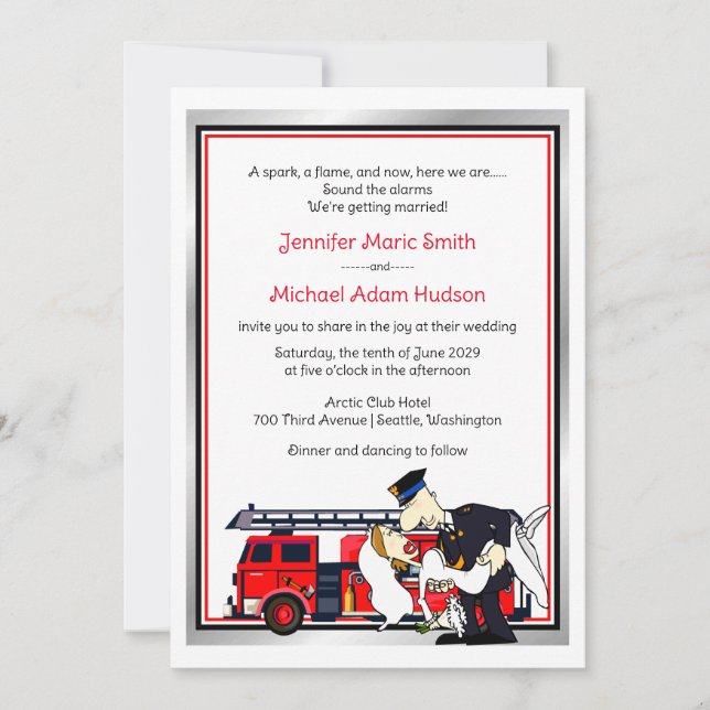 Fireman Firefighter Wedding Invitation (Front)