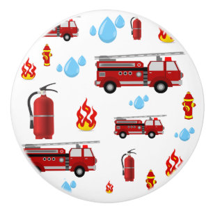 Fireman Firetruck Fire Truck Kids Boys Ceramic Knob