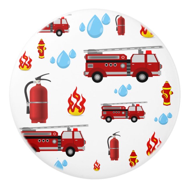 Fireman Firetruck Fire Truck Kids Boys Ceramic Knob (Front)