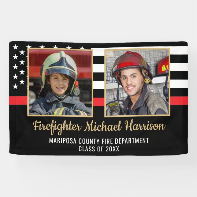Fireman Graduation Thin Red Line Firefighter Photo Banner (Horizontal)