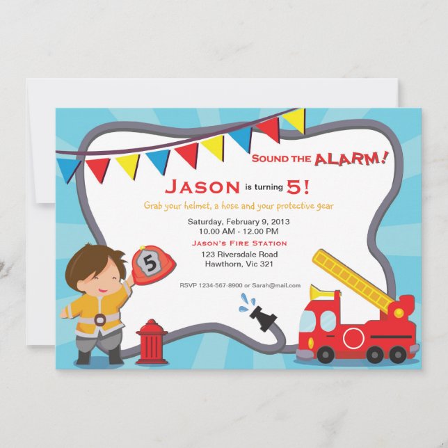 Fireman Invitation / Fire Truck Invitation Party (Front)