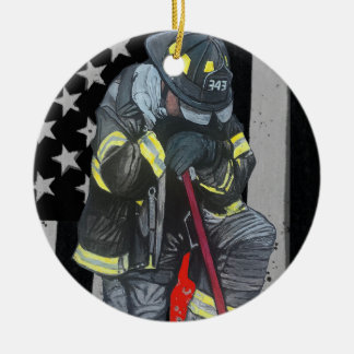 Fireman memorial Christmas ornament. Ceramic Tree Decoration