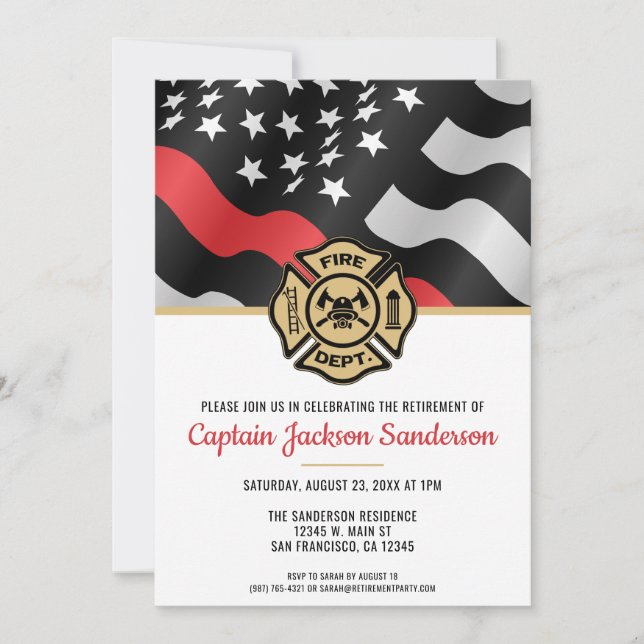 Fireman Retirement Party Firefighter Red Line Invitation (Front)