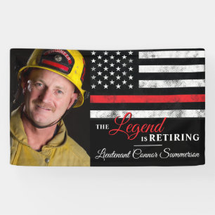 Fireman Retirement Photo Red Line Flag Firefighter Banner
