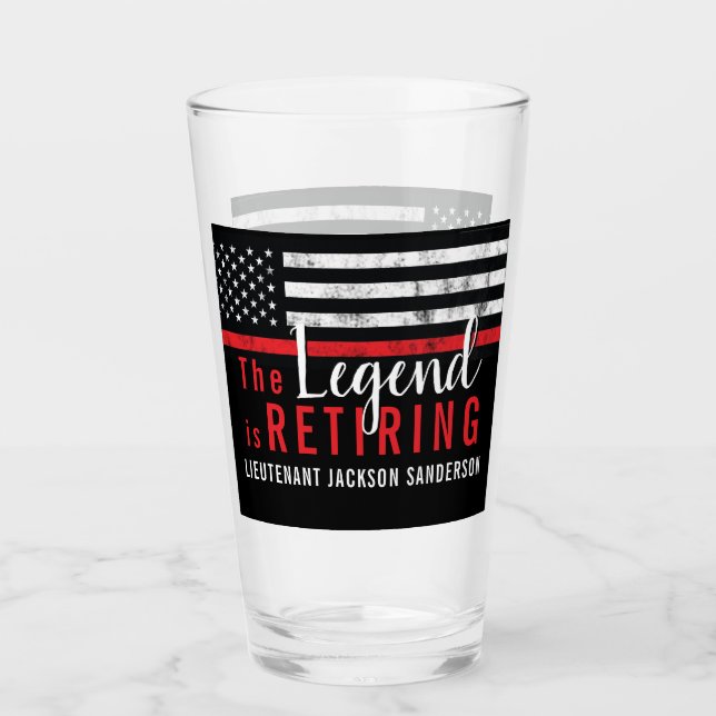 Fireman Retirement Red Line Flag Firefighter Glass (Front)