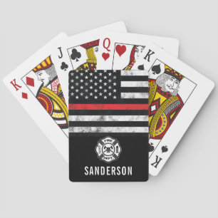 Fireman Retirement Red Line Flag Firefighter Playing Cards