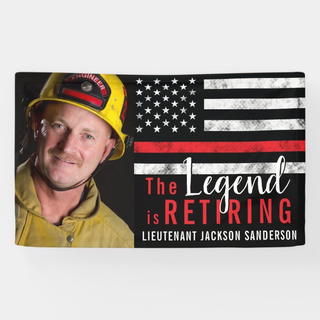 Fireman Retirement Thin Red Line Firefighter Photo Banner (Horizontal)