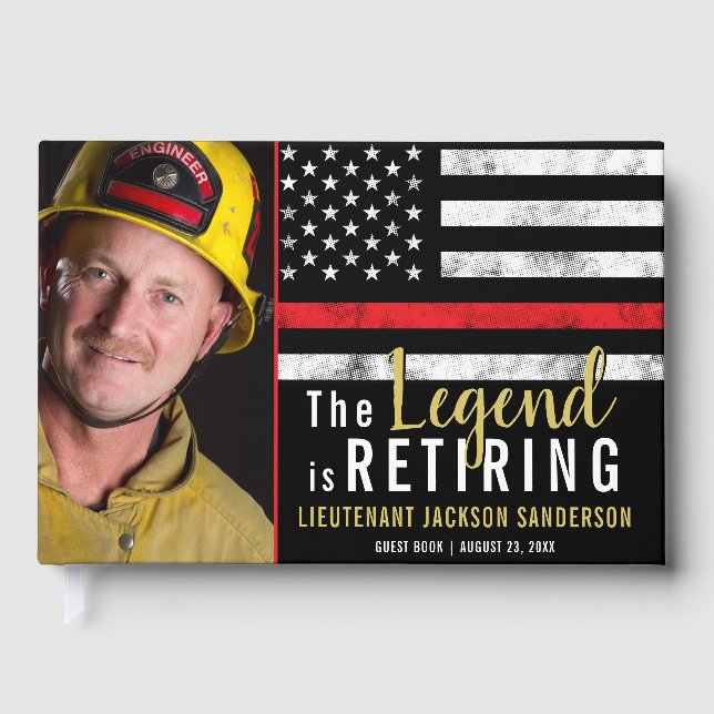 Fireman Retirement Thin Red Line Firefighter Photo Guest Book (Front)