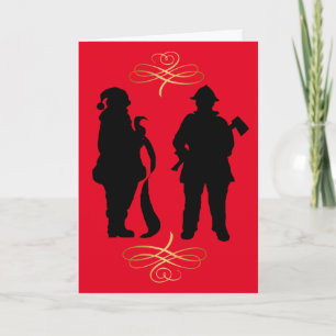Fireman & Santa Silhouettes Christmas Card
